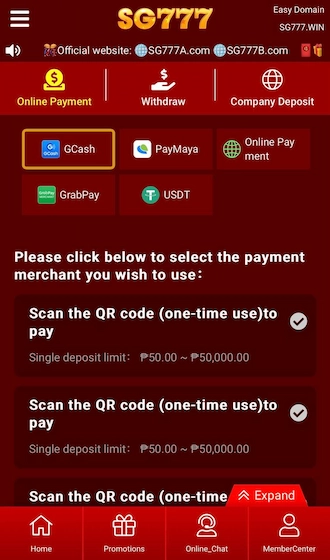 Step 2: new players should choose the GCash deposit method.