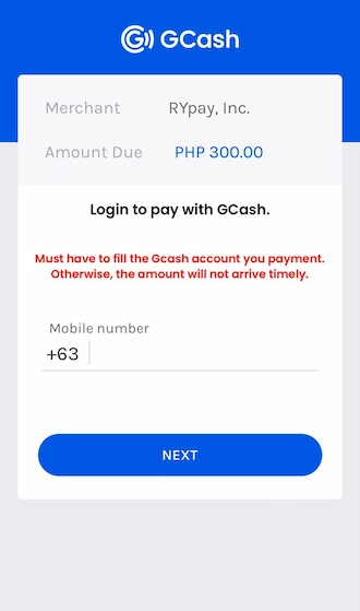 Step 4: Members should enter the phone number registered for their GCash account and click "NEXT".