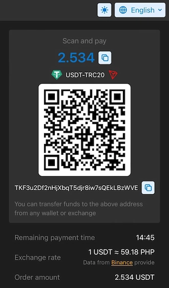 Step 3: Open your cryptocurrency wallet and make a payment with USDT by scanning the QR code or wallet address.