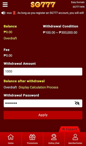 Step 4: Please fill in the amount you want to withdraw and enter the correct withdrawal password. 