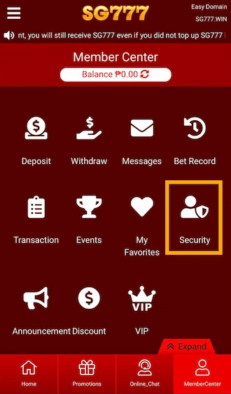 Step 1: After logging into your betting account. Newbies, please access "Security".