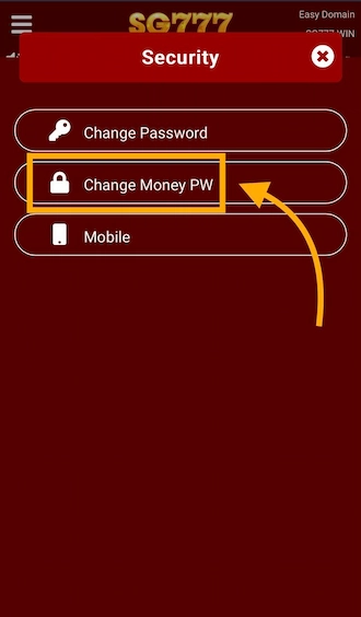 Step 2: In the Security interface, select the "Change Money PW" option.